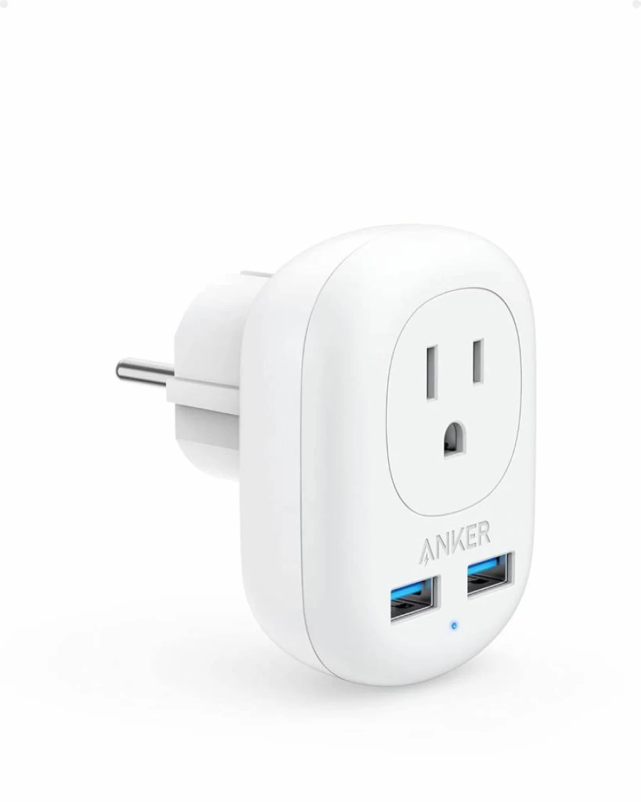 Anker European Travel Power Adapter with 2 USB Ports & 1 Outlet - US to EU Plug for Spain, Italy, France, Germany - Compact Charger for Travel & Office
