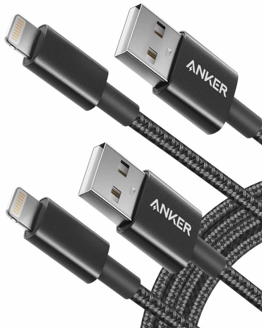 Anker 2-Pack 6ft USB A to Lightning Cable MFi Certified Nylon Braided Charging Cord for iPhone 14 13 12 11 XS XR 8 7 6S Plus - Black