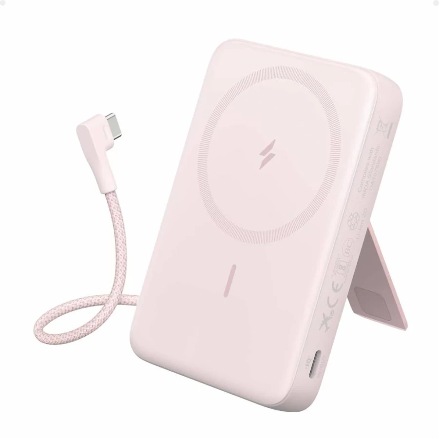 Anker 10,000mAh Magnetic Wireless Power Bank with 30W Fast Charging, Built-in USB-C Cable & Adjustable Stand for iPhone 16/15, AirPods, and Qi-Certified Devices