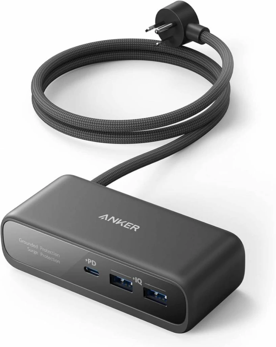 Anker 521 Power Strip with 3 AC Outlets, 30W USB-C PD Charging Station for iPhone 14/13, 5ft Extension Cord for Home, Office, Dorm & Travel - High-Speed Charging Hub