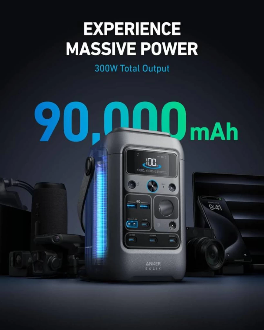 Anker Solix C300 Portable Power Station 288Wh with LiFePO4 Battery, 300W Solar Generator for Camping, Travel & Emergency Power (Wall Charger Not Included)