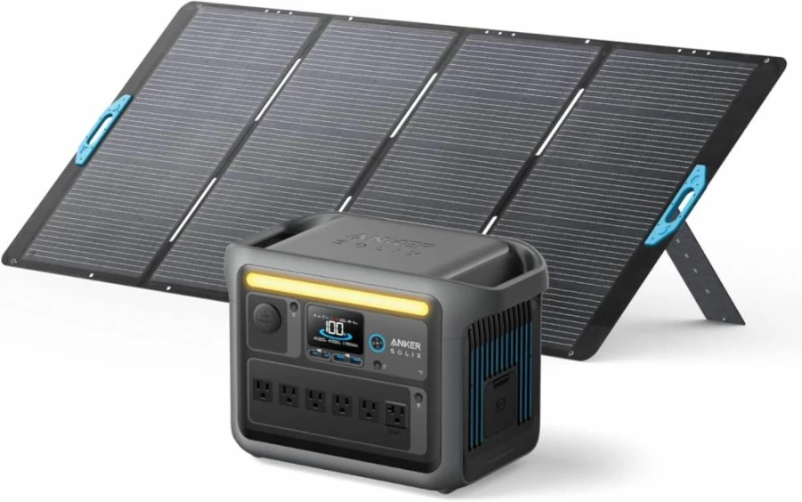 Anker Solix C1000 Portable Power Station with 400W Solar Panel - 1800W Solar Generator, 1056Wh LiFePO4 Battery, 6 AC Outlets, 2400W Output for Home Backup, Outdoor Camping & Emergency Power