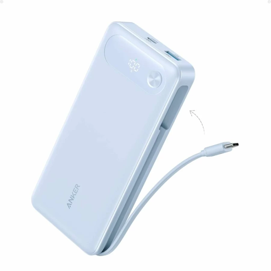 ANKER 20,000mAh Power Bank with 87W Fast Charging, Built-in USB-C Cable & 3 Ports - Portable Charger for MacBook, iPhone 16/15, Samsung, Nintendo Switch