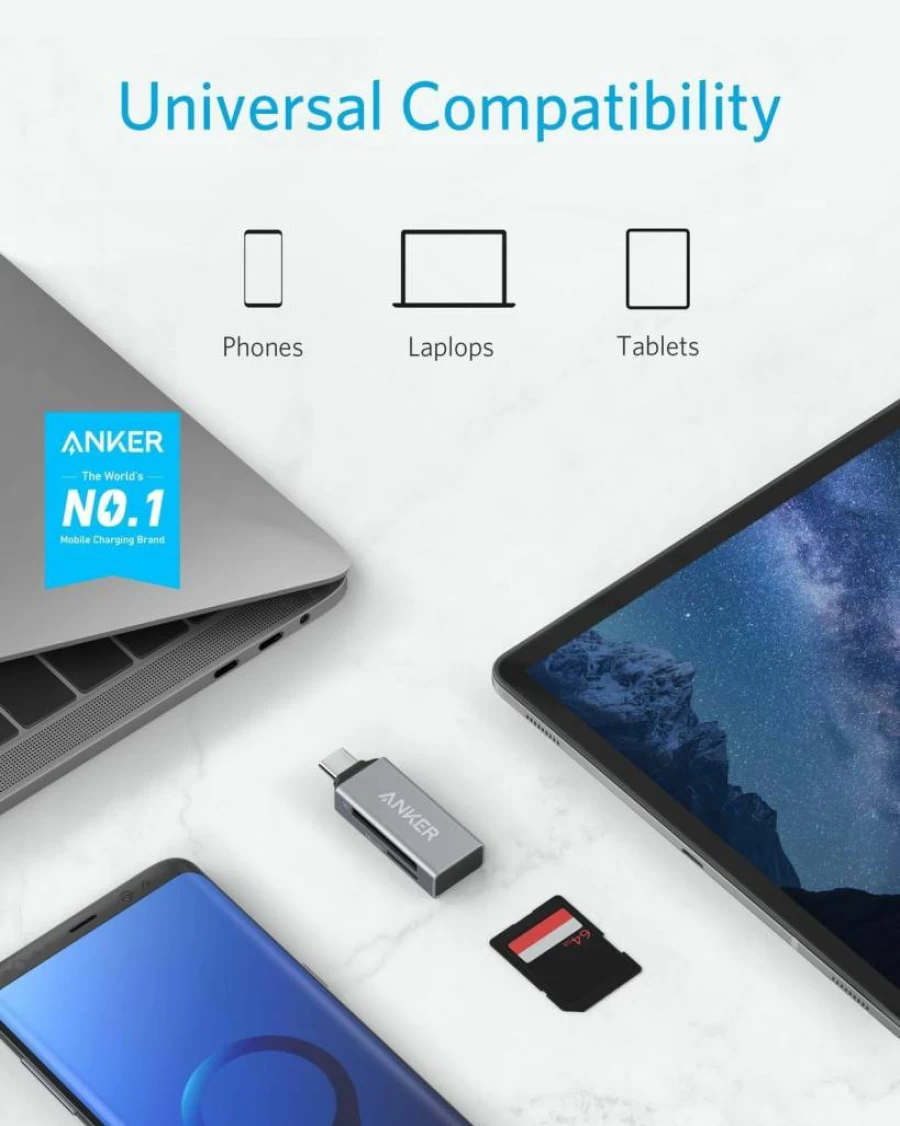 Anker 2-in-1 USB-C SD Card Reader for Digital Cameras - Dual Slot Compatible with SDXC, SDHC, SD, MicroSD, UHS-I Cards