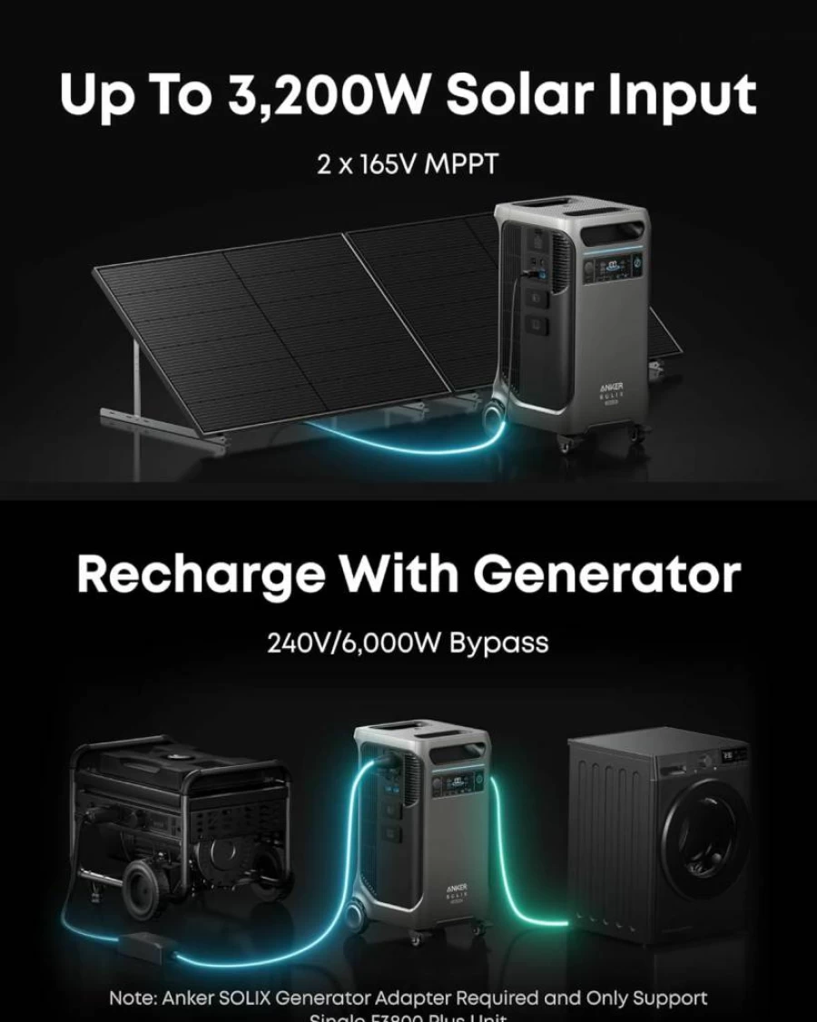 Anker Solix F3800 Plus Portable Power Station - 3840Wh, 6000W AC Output, 120V/240V, Home Backup Generator for Power Outages & Emergencies