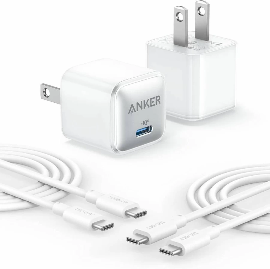 Anker 20W USB-C Fast Charger Block with PIQ 3.0 - Compact Power Adapter for iPhone 16/15/14/13, Galaxy S23/S22, Pixel, iPad (2-Pack + 2 Cables)