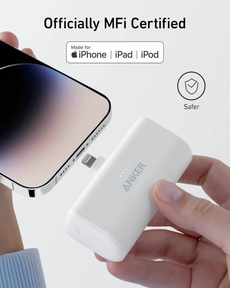 ANKER Nano Power Bank 5000mAh with MFI Certified Lightning Cable - 12W Portable Charger for iPhone 14/13/12, Pink