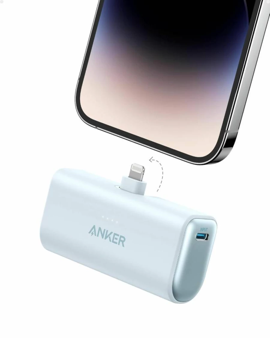 Anker Nano Power Bank 5000mAh with MFI Certified Lightning Connector - 12W Portable Charger for iPhone 14/13/12/11, White