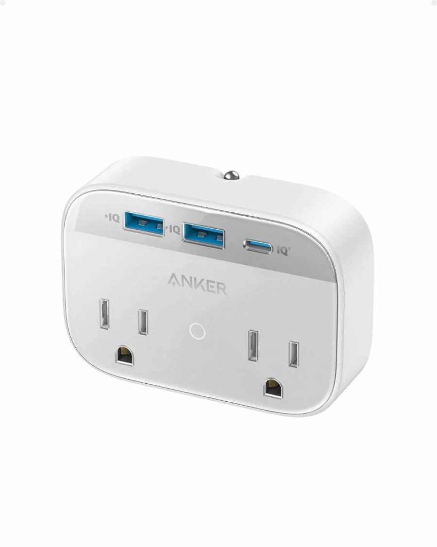 Anker 5-Outlet Extender with 30W USB-C PD, Foldable Plug for iPhone 15/Pro/Max, Compact Travel & Home Power Strip, TUV Listed