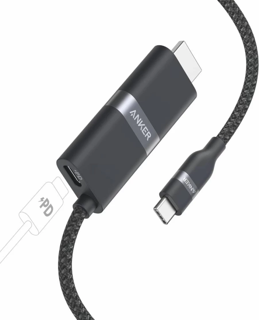 Anker Nano USB-C to HDMI Adapter with 140W PD Fast Charging, 4K@60Hz, Thunderbolt 5/4/3 Compatible, for MacBook, iPhone, HD TV (3ft, Black) - Sustainable Design & Advanced Shielding
