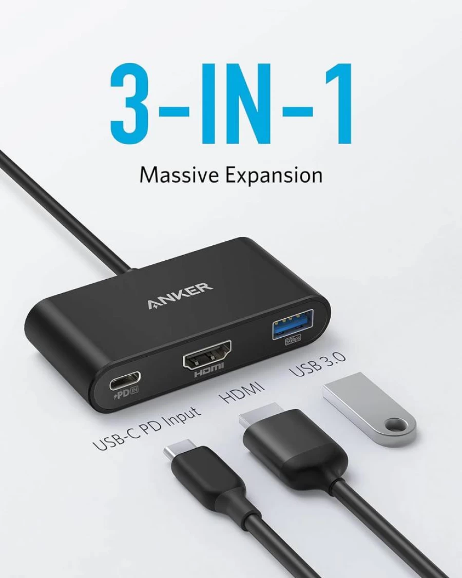 Anker PowerExpand 3-in-1 USB C Hub with 4K HDMI, 100W Power Delivery, USB 3.0 Port – Compatible with MacBook Pro, iPad Pro, Dell XPS, HP Spectre, Galaxy Note 20 (Black)