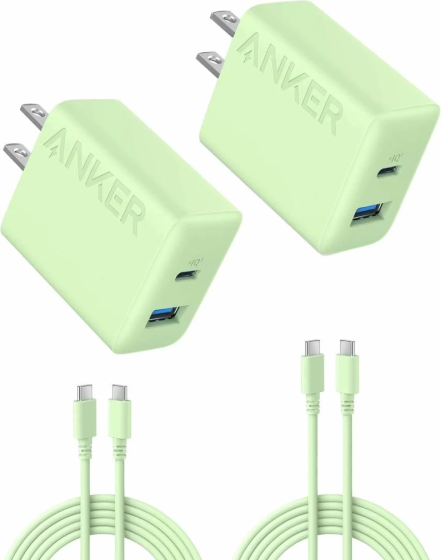 Anker 20W Fast Charger 2-Pack with USB-C Cables, Compatible with iPhone 16/15 Series, iPad Pro, and More (Black)
