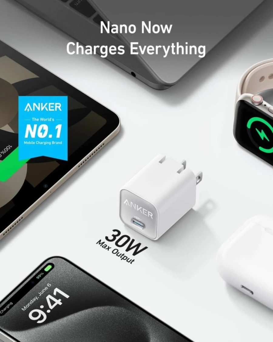 Anker 30W Nano USB-C Charger with PIQ 3.0, Foldable Fast Charging Block for iPhone 15/14, Galaxy, iPad, MagSafe Compatible Power Adapter