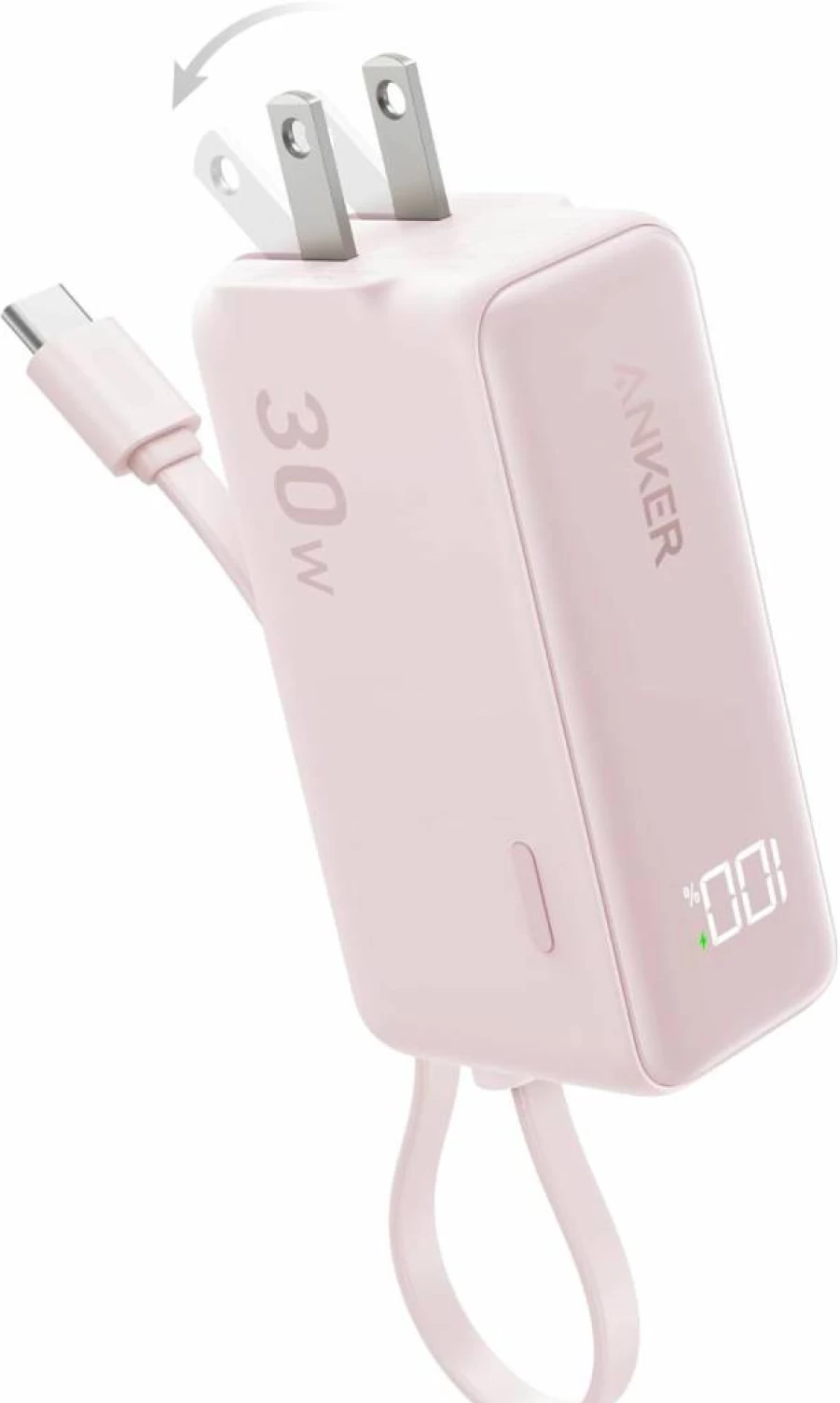 Anker 3-in-1 Power Bank 5000mAh with Built-in USB-C Cable & Foldable AC Plug, 30W Portable Charger for iPhone 15, Galaxy, MacBook, Fast Compact Charging Block