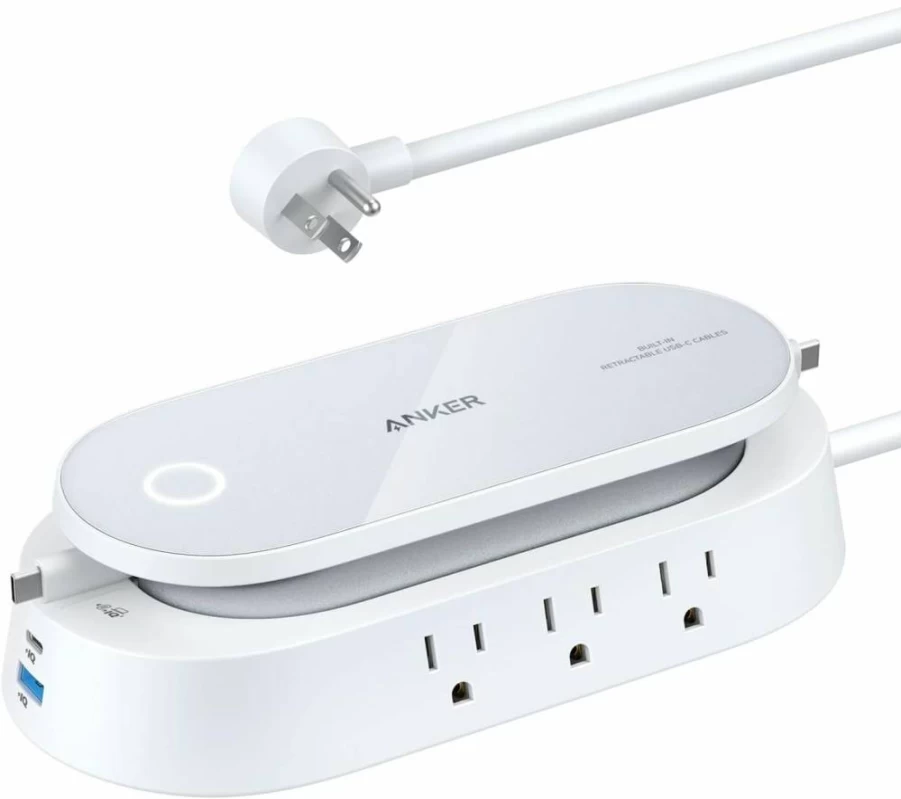 Anker 647 100W 10-in-1 Power Strip with 6 AC Outlets, USB-A/C Ports, Retractable Cables & 5Ft Extension Cord - Desktop Charging Station for Office & Conference Rooms