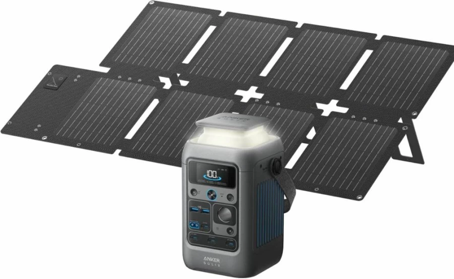 Anker Solix C300 Portable Power Station with 60W Solar Panel - 288Wh LiFePO4 Battery, 300W Solar Generator for Camping, Travel, and Emergency Power Backup