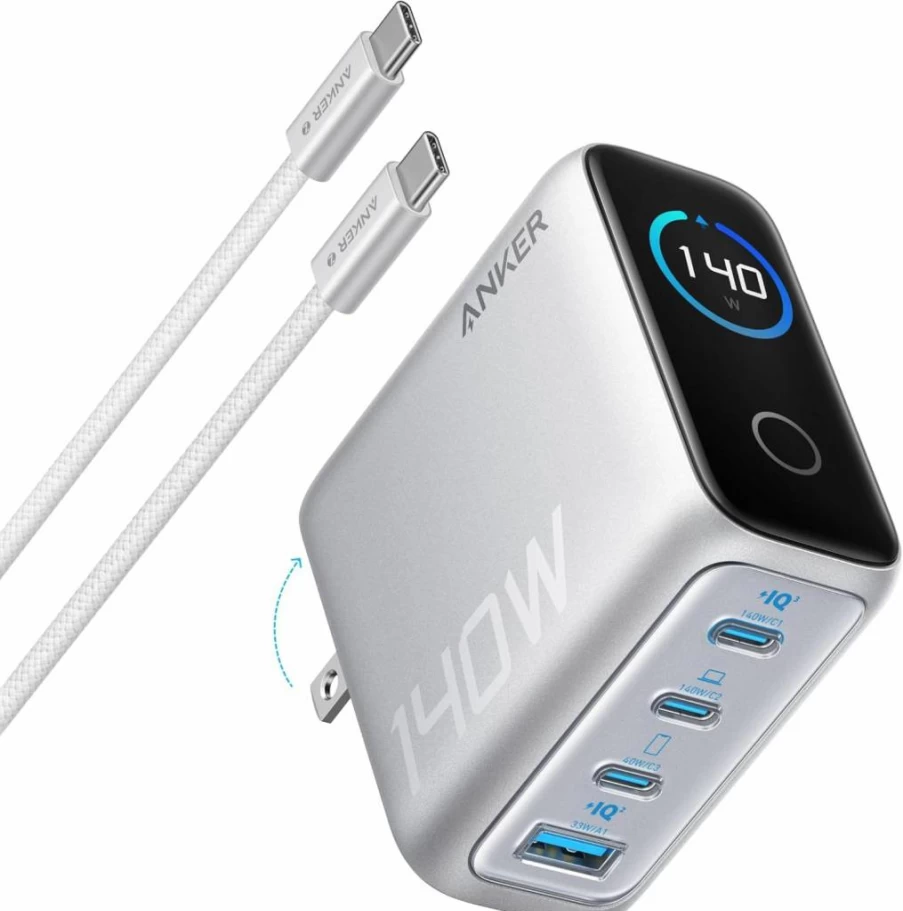 Anker 140W GaN USB C Charger with 4-Port Fast Charging for MacBook, iPhone 16, Samsung Galaxy, Pixel, and More - Compact Power Adapter with Touch Controls