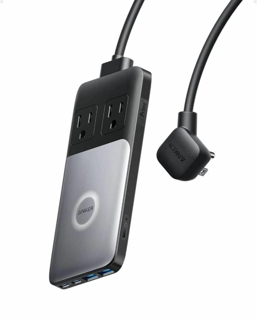 Anker 727 GaNPrime 100W Charging Station - Compact Travel Power Strip with 2 AC Outlets, 4 USB Ports, 5Ft Detachable Cord for iPhone, Samsung, iPad, MacBook