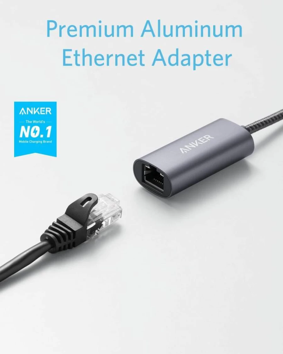 Anker USB C to Ethernet Adapter, Gigabit Ethernet Converter for MacBook Pro, iPad Pro, Chromebook, XPS, Galaxy S9/S8, Supports 10/100/1000 Mbps, Compact & Portable Design