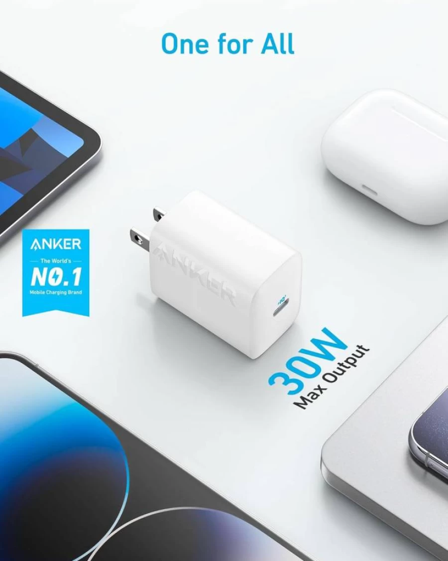 Anker 30W USB-C Fast Charger 2-Pack, Compact Foldable Design for iPhone 14/13/12, Samsung Galaxy S23, MacBook Air, iPad Pro (White, Cable Not Included)
