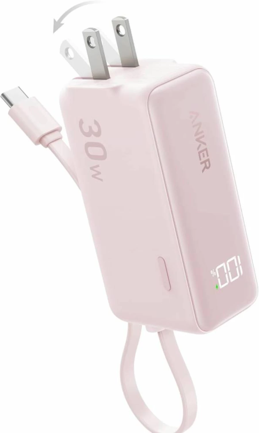 ANKER 3-in-1 Portable Charger with Built-In USB-C Cable & Foldable AC Plug, 5000mAh 30W Power Bank for iPhone 15, Galaxy, MacBook - Compact USB-C Charger Block