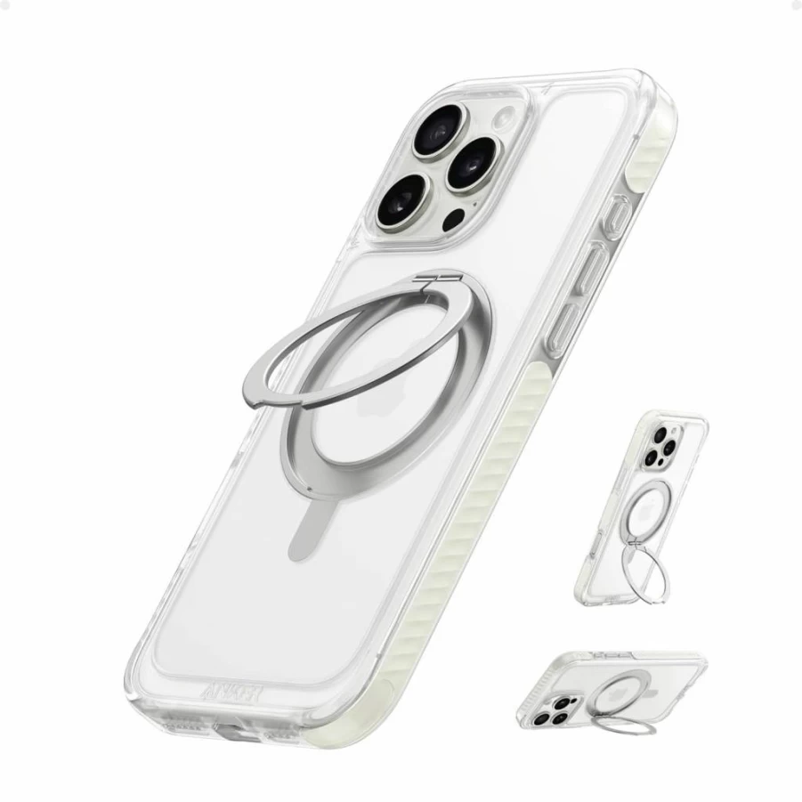 Anker Magnetic iPhone 16 Pro Max Case with 360 Ring Stand, Clear White Anti-Yellowing Drop-Proof Cover, MagSafe Compatible Protective Case