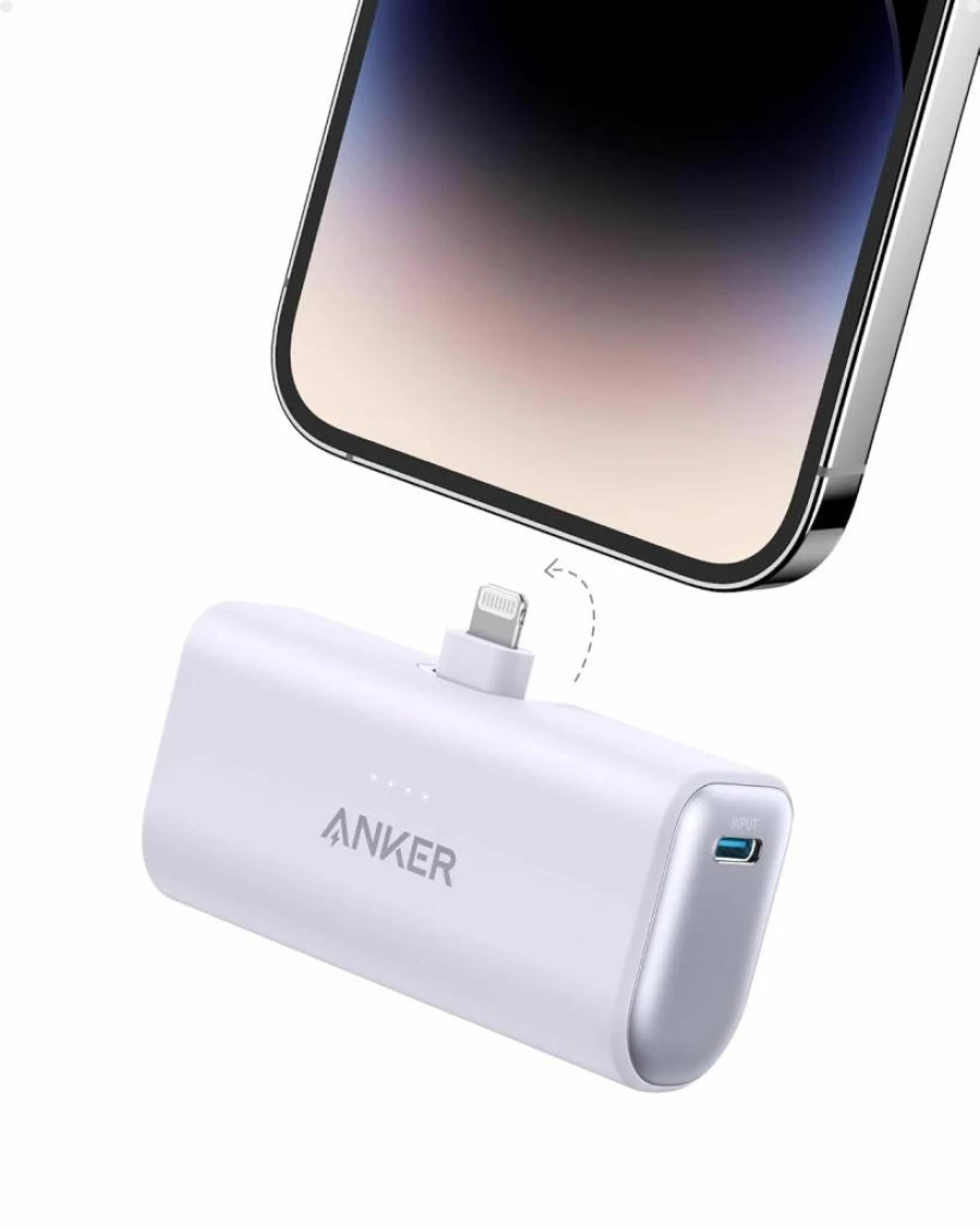 Anker Nano Portable Charger 5000mAh with Built-In Lightning Cable - MFI Certified 12W Power Bank for iPhone 14/13/12/11, Black