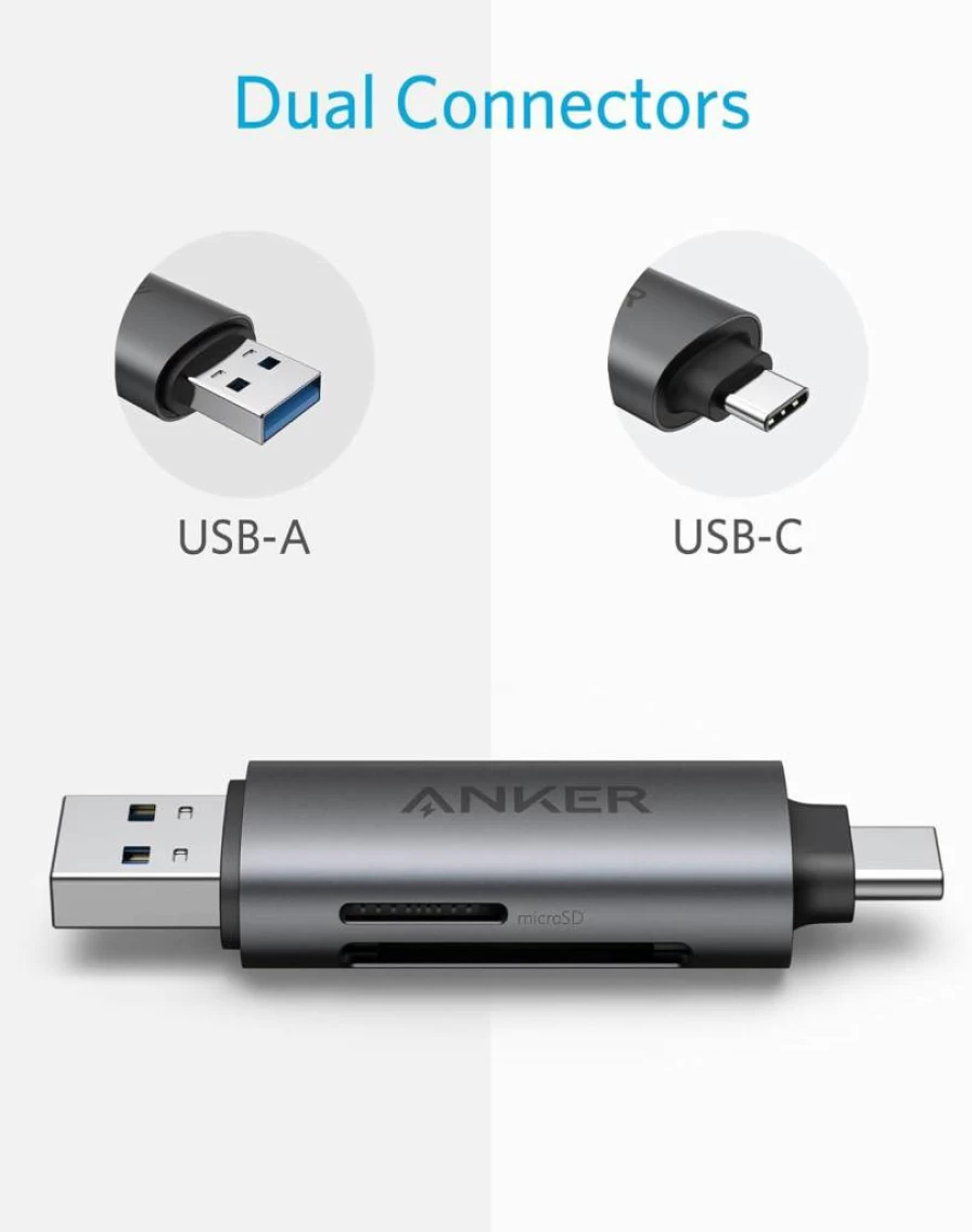 Anker PowerExpand+ 2-in-1 USB-C & USB 3.0 SD Card Reader for SDXC/SDHC/microSD/MMC UHS-I Cards