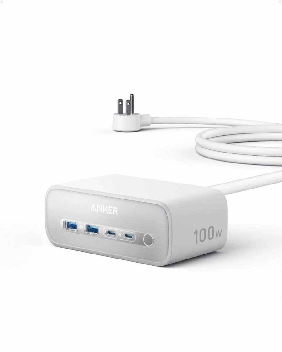 Anker 100W 7-in-1 USB C Charging Station with Power Delivery for MacBook Pro/Air, iPhone 16/15/14, 5Ft Cord, 3AC & 4USB Ports (2A+2C) - Compact Desktop Power Strip for Home & Office (Black)