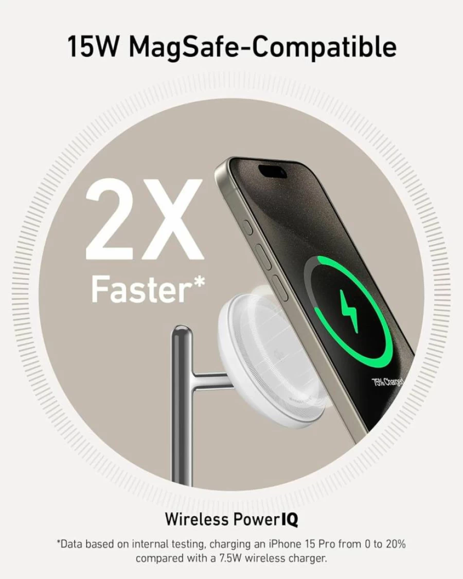 Anker 3-in-1 MagSafe Charging Station with Qi2 Certification - 15W Fast Wireless Charger for iPhone 16/15/14/13/12, Apple Watch & AirPods - Compact Desk Accessory
