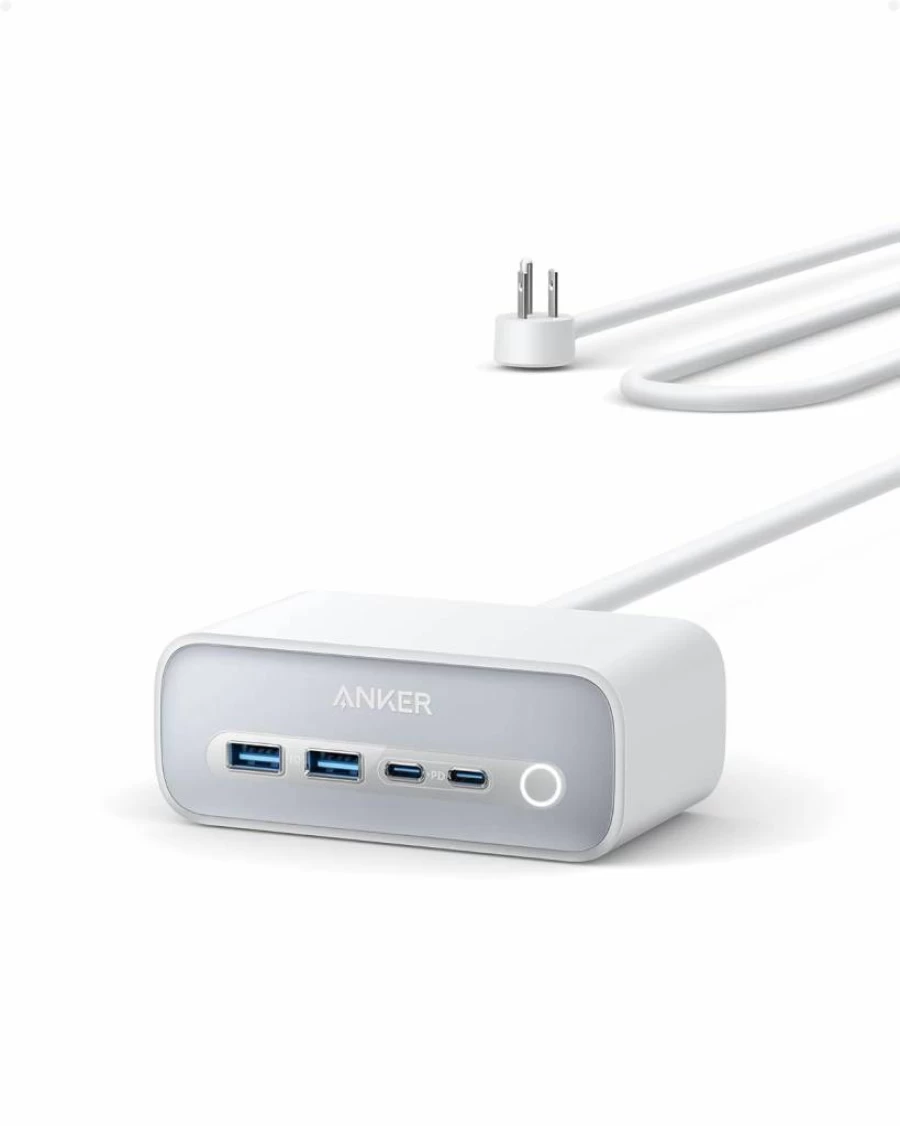 Anker 525 7-in-1 USB C Charging Station with 65W Power Delivery, 5Ft Extension Cord, 3 AC Outlets, 2 USB-A & 2 USB-C Ports for MacBook Pro, iPhone, Home & Office (Phantom Black)