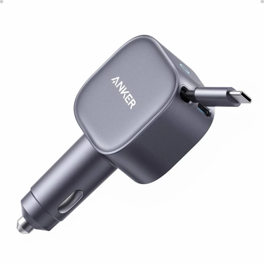 Anker 75W Ultra-Compact USB-C Car Charger with Retractable Cable - Fast Charging for iPhone 16/15, MacBook, iPad, Galaxy, AirPods