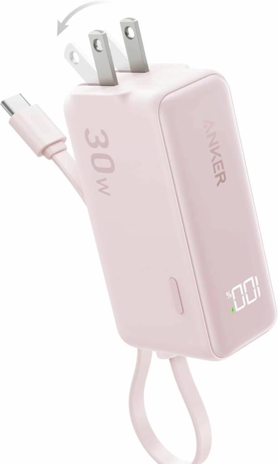 Anker 3-in-1 Portable Charger with Built-In Lightning Cable, Foldable AC Plug, 30W Fast Charging, 5000mAh Power Bank for iPhone, Galaxy, MacBook, and More