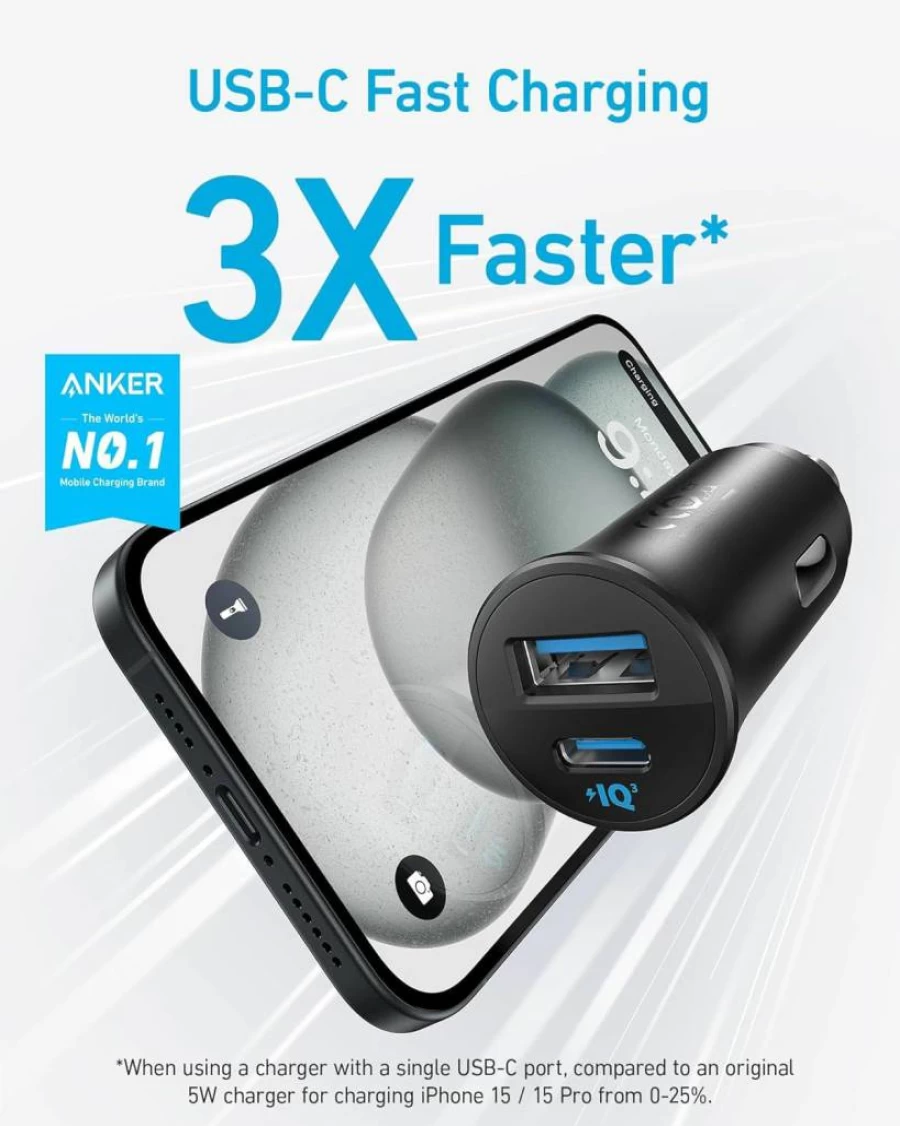 Anker 30W USB-C Car Charger 2-Pack with PowerIQ 3.0, Dual Port Type-C Cigarette Lighter Adapter for iPhone 16/15/14, Samsung Galaxy S25/S24, iPad Pro, and AirPods