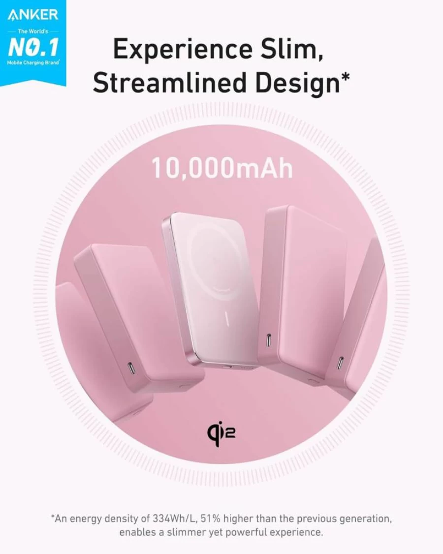 Anker MagGo Power Bank 10000mAh Magnetic Portable Charger, Qi2 Certified 15W Fast Wireless Charging for iPhone 15/14/13/12, Ultra Slim Battery Pack with Magsafe Compatibility