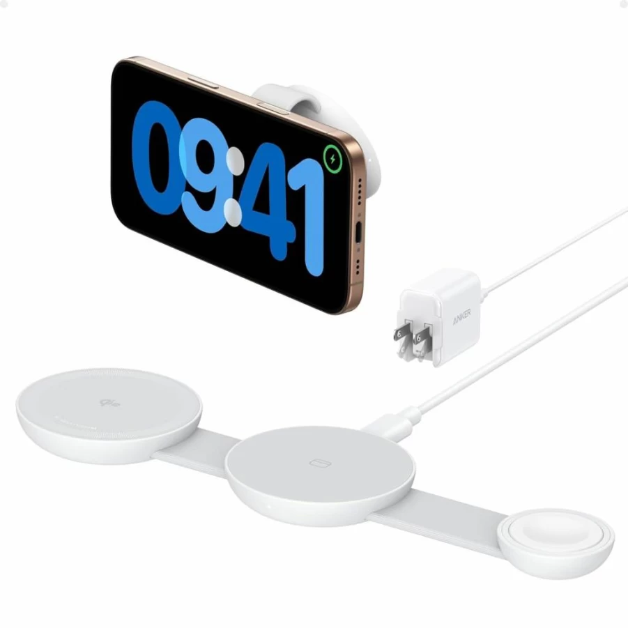 Anker MagGo UFO 3-in-1 Wireless Charging Station with Qi2 Certification, 15W Fast Charging for iPhone 16/15/14/13/12, AirPods & Apple Watch, Foldable Travel Design (Not Power Bank)