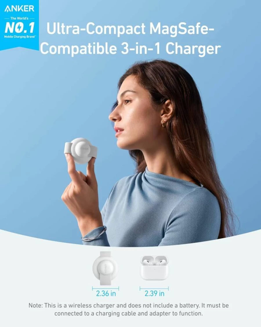 Anker MagGo UFO 3-in-1 Wireless Charging Station with Qi2 Certification, 15W Fast Charging for iPhone 16/15/14/13/12, AirPods & Apple Watch, Foldable Travel Design (Not Power Bank)