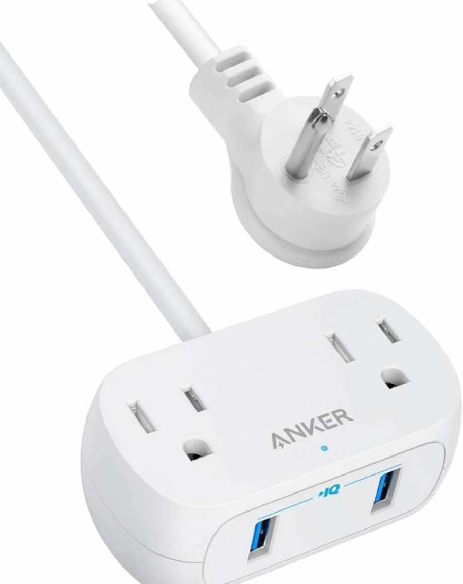 Anker Mini Power Strip with 2 Outlets & 2 USB-A Ports, 5FT Extension Cord with Flat Plug, TUV Listed for Travel, Desk & Home Office