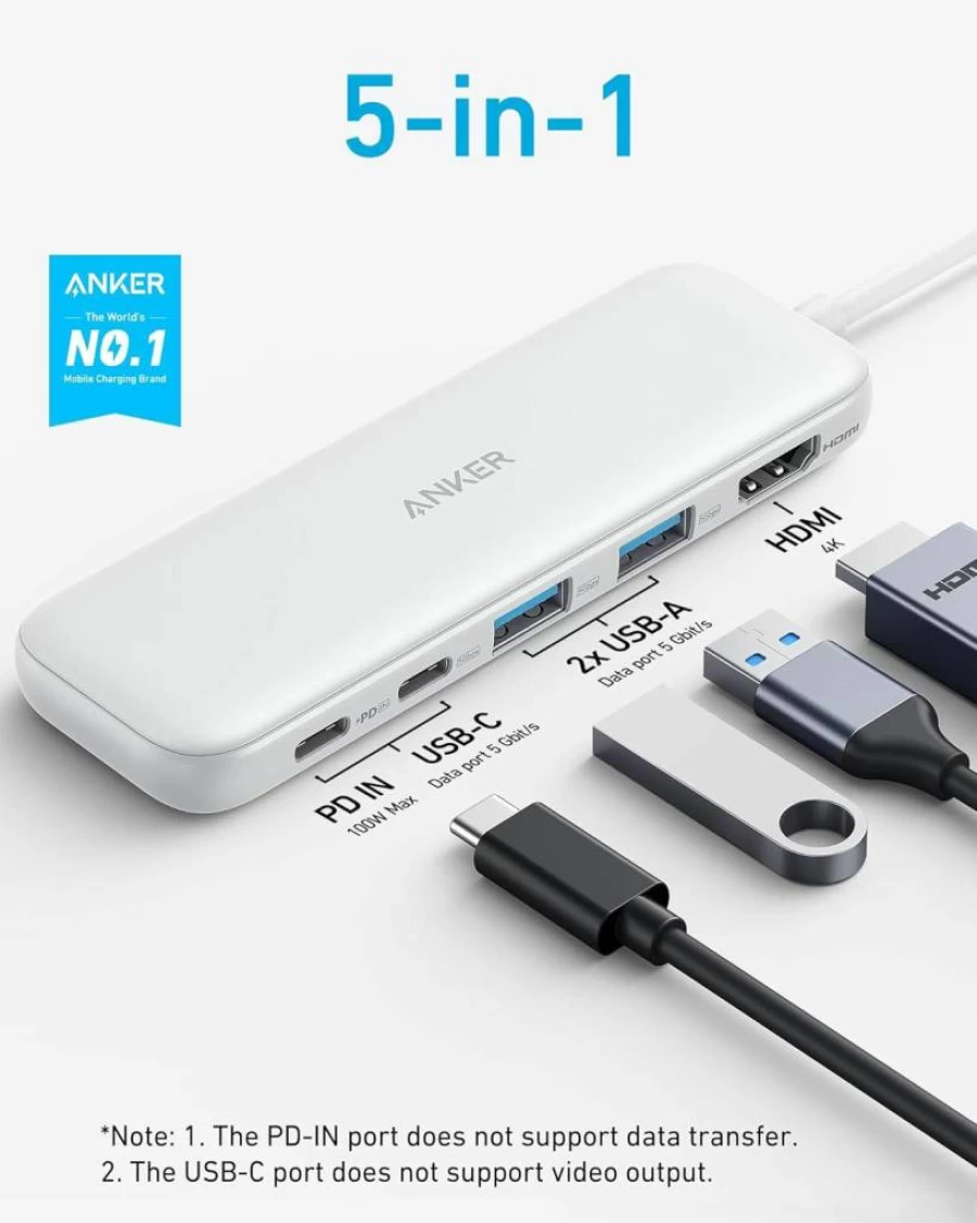 Anker 5-in-1 USB C Hub with 4K HDMI, USB-C 5Gbps, 2x USB-A 5Gbps Ports for MacBook, Dell XPS, Lenovo, HP Laptops (Green)