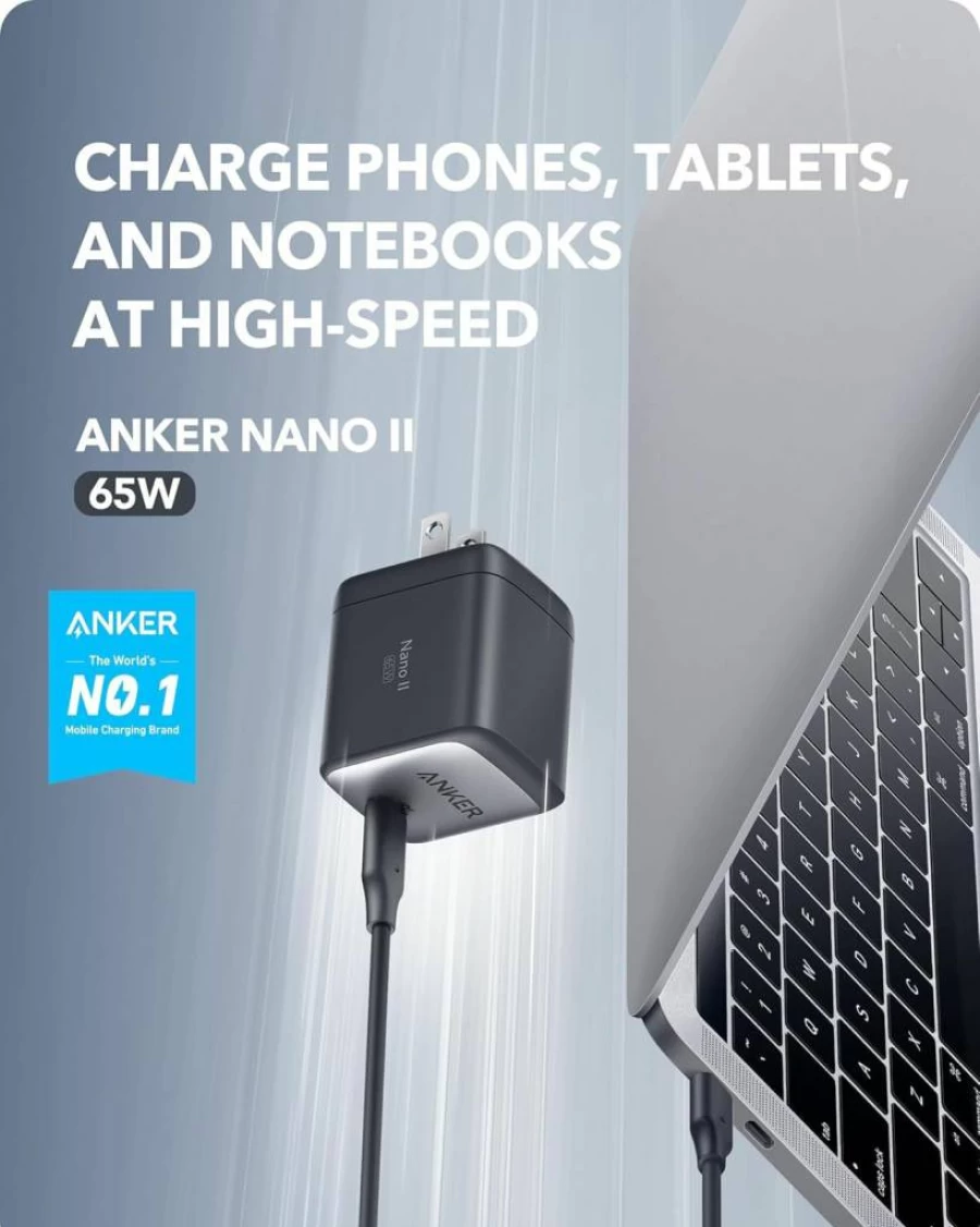 Anker 65W GaN II PPS Fast Charger, USB C Compact Foldable Power Adapter for MacBook Pro, iPhone 15, iPad Pro, Galaxy, Dell XPS, and More