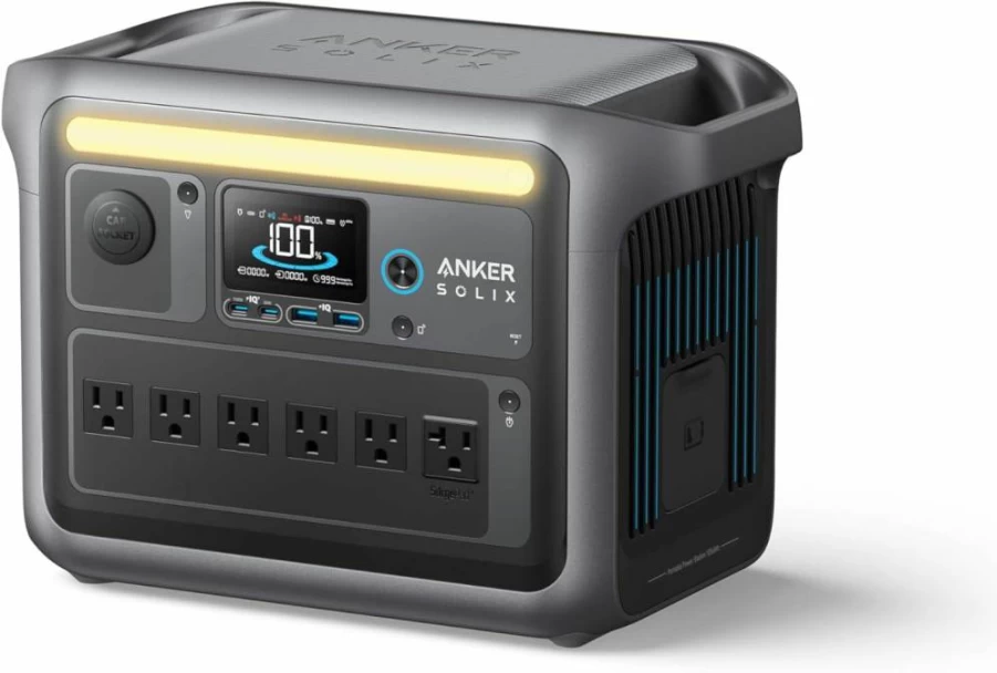 Anker Solix C1000 Portable Power Station with 200W Solar Panel - 1800W Solar Generator, 1056Wh LiFePO4 Battery, 6 AC Outlets, 2400W Output for Home Backup, Outdoor Camping & Emergency Power