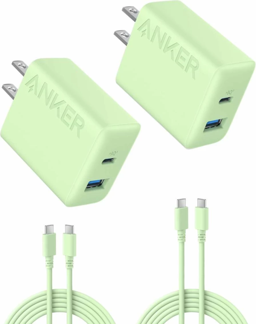Anker 20W Fast Charging Block 2-Pack with USB C Cables, Compatible with iPhone 16/15 Series, iPad Pro, White