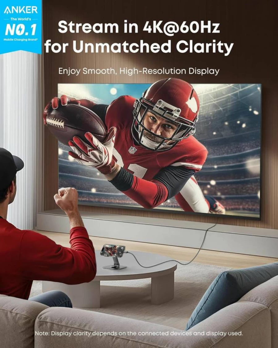Anker USB C to HDMI Cable 4K@60Hz HDR, Thunderbolt 5/4/3 Compatible, Nylon-Braided High-Speed HDMI Cord for MacBook, iPad, iPhone, HD TV, 6 Feet Black