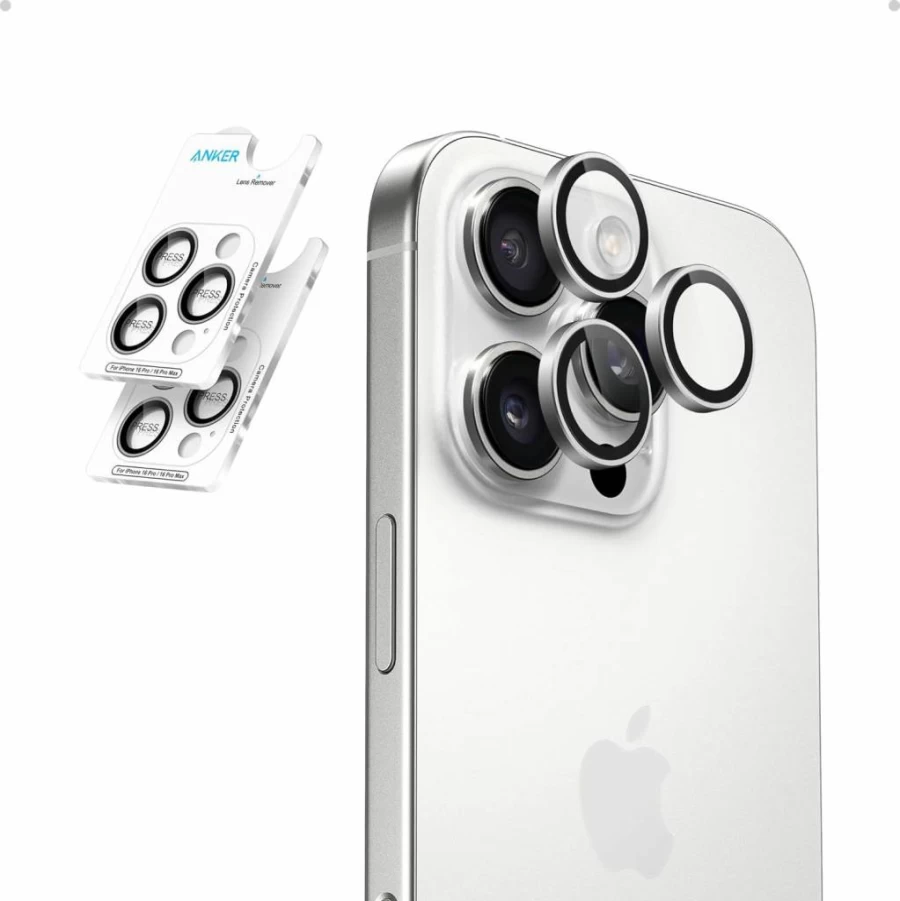Anker HD Ultra-Durable ShieldX Glass Camera Lens Protector for iPhone 16 Pro & 16 Pro Max - 2-Pack, Easy Installation, Scratch-Resistant, Black