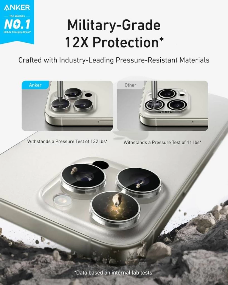 Anker HD Ultra-Durable ShieldX Glass Camera Lens Protector for iPhone 16 Pro & 16 Pro Max - 2-Pack, Easy Installation, Scratch-Resistant, Black