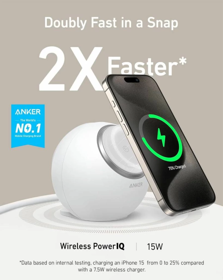 Anker MagGo Magnetic Charging Station: Qi2 Certified 15W Magsafe Wireless Charger for iPhone 15/14/13, 8-in-1 Power Strip with 3 AC Outlets & 4 USB Ports for MacBook, iPad, and Devices