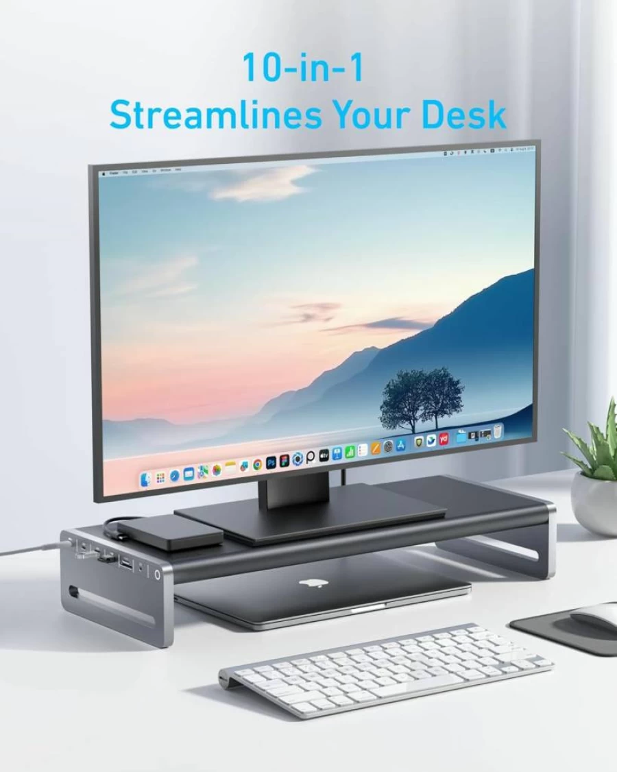 Anker 10-in-1 USB C Hub with 100W PD, 4K HDMI, 5Gbps USB Ports, Aluminum Stand for MacBook, Dell, and USB-C Devices