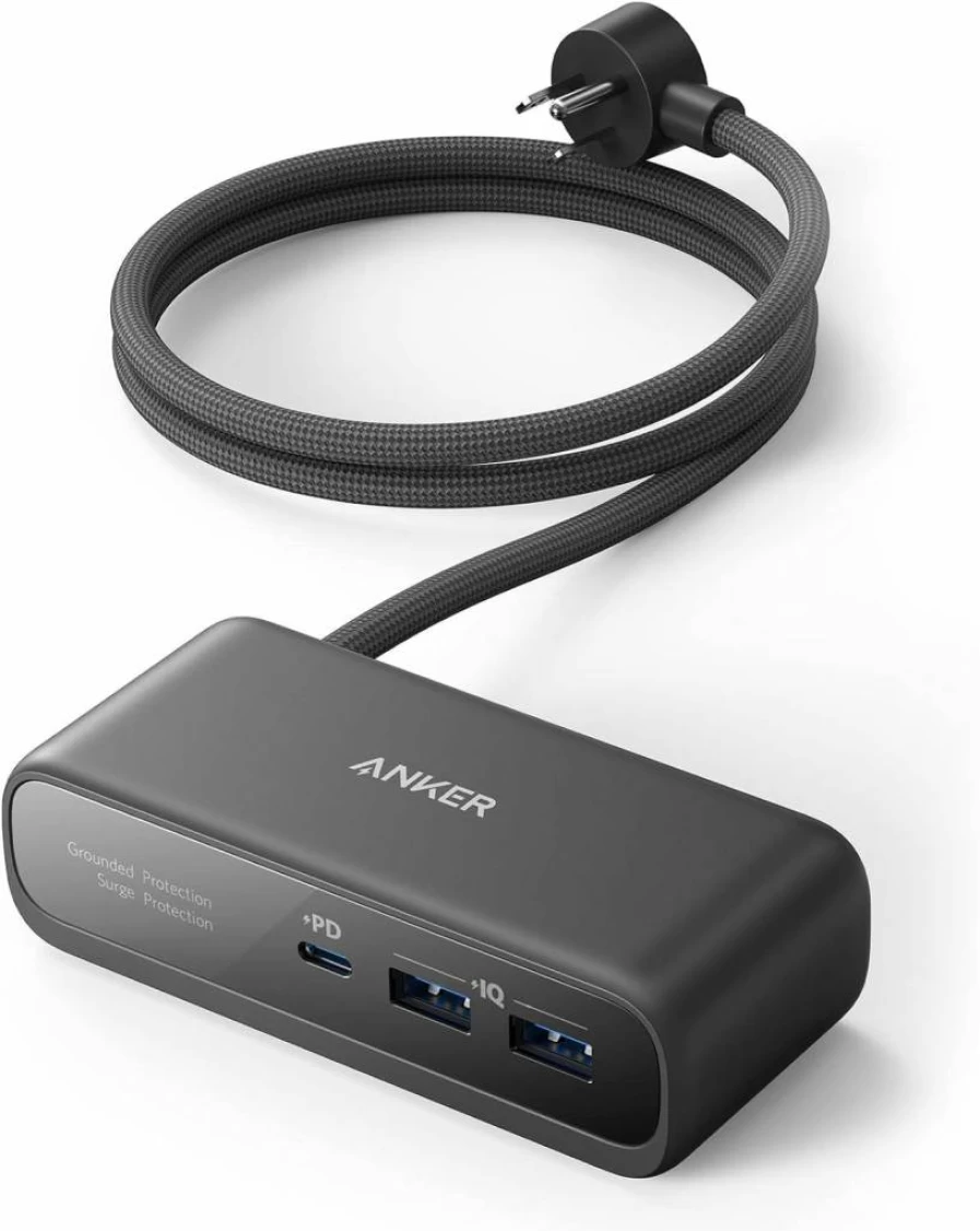 Anker 521 Power Strip with 30W USB-C Charging, 3 AC Outlets, 5ft Extension Cord, PD Fast Charger for iPhone 16/15, Home, Office, and Dorm Room