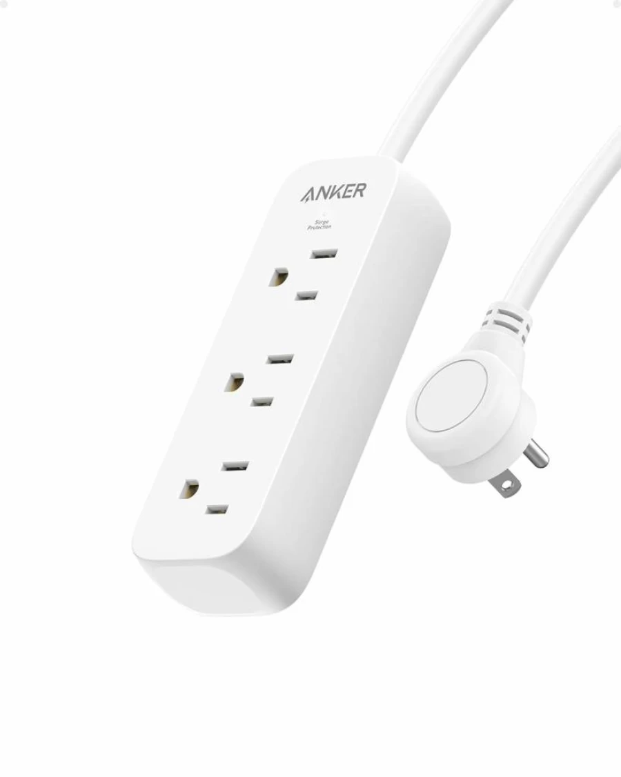 Anker Power Strip Surge Protector with 3 AC Outlets, 300J Protection, 5Ft Flat Plug Extension Cord for iPhone 15/Pro/Max, Compact for Travel, Home, Office - ETL Certified