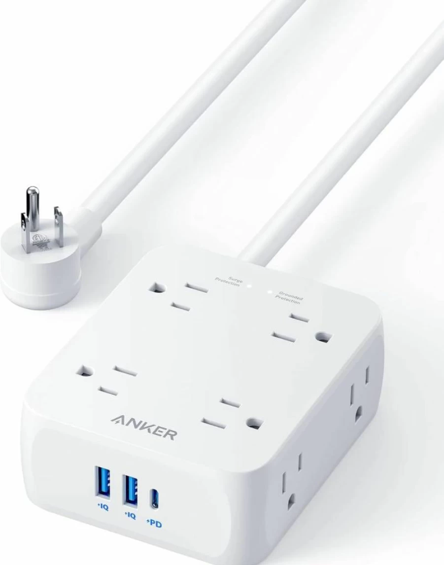 Anker 8-Outlet Power Strip with Surge Protector (2000J), 5Ft Extension Cord, 2 USB-A & 1 USB-C Ports, Compatible with iPhone 16 Series, for Home & Office, TUV Listed